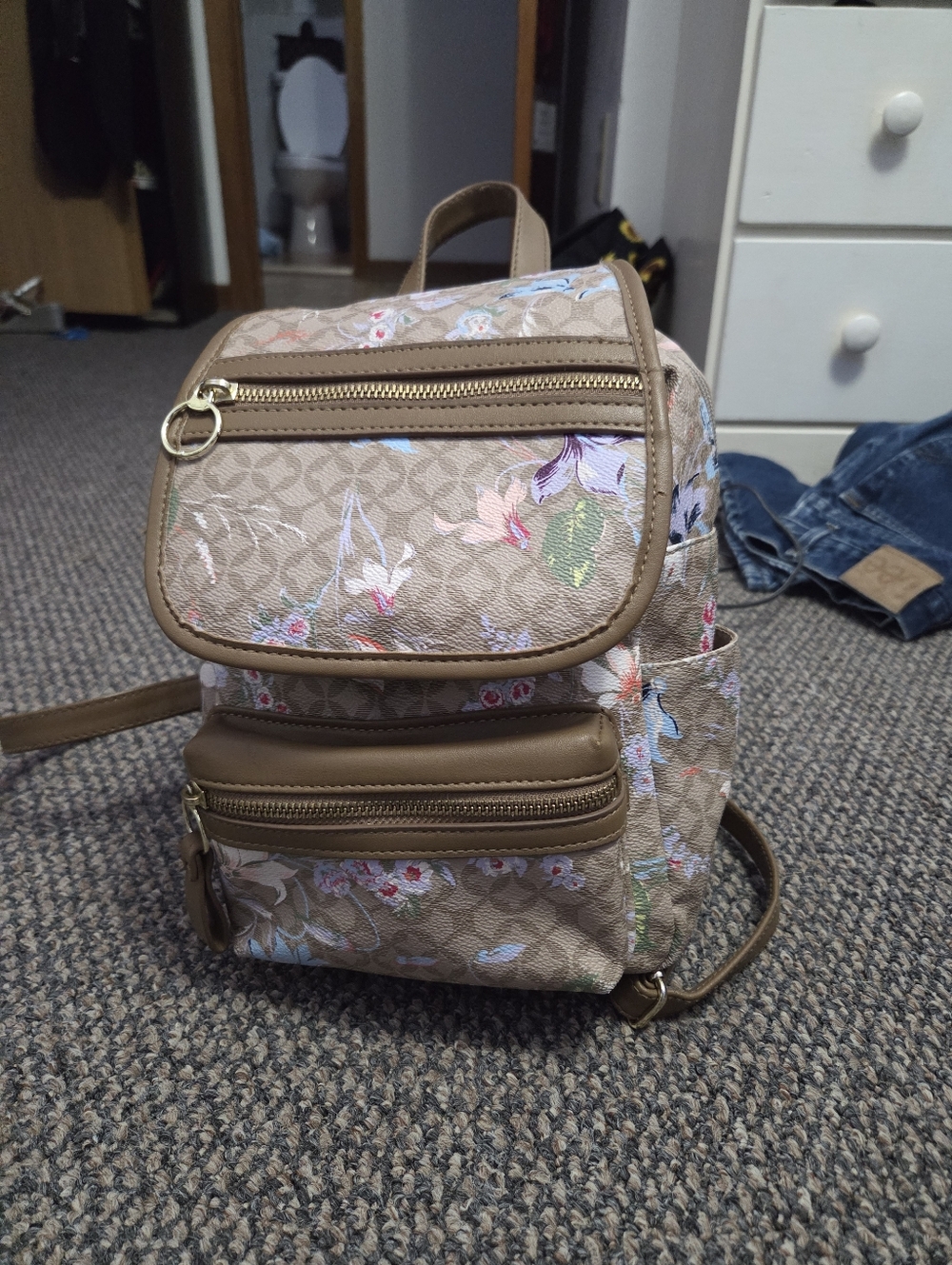 Tan Floral Mini Backpack - Women